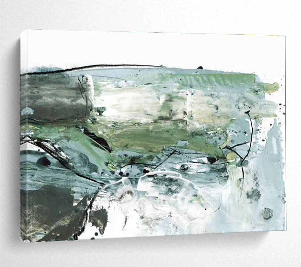 Green and Grey Abstract Painting with Textured Brushstrokes THY139