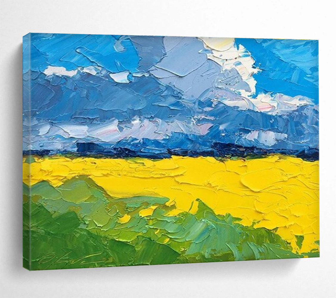 Yellow Green Blue Sky Landscape Abstract Painting THY480