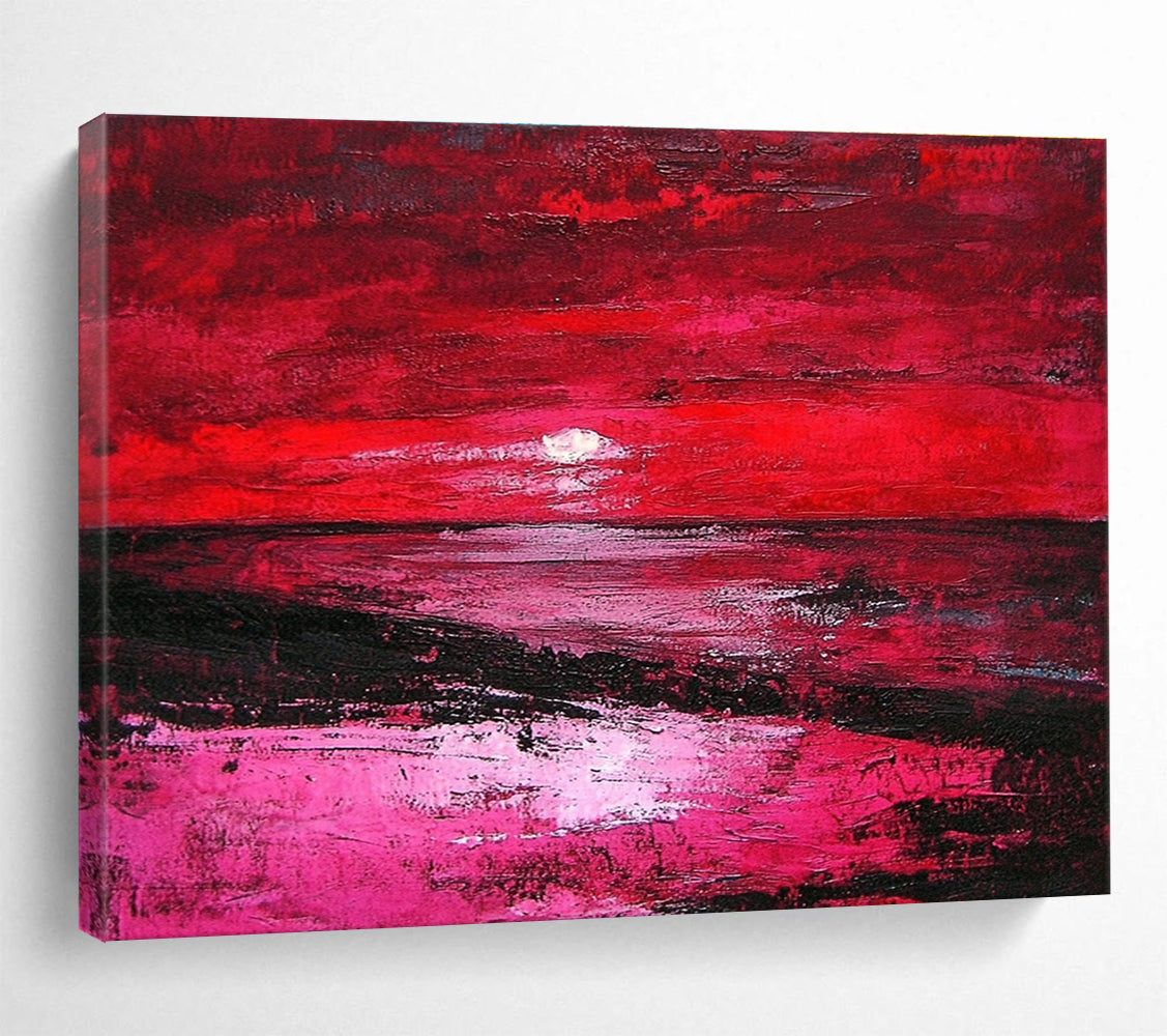 Red Sunset Abstract Landscape Painting with Dramatic Hues DYP432