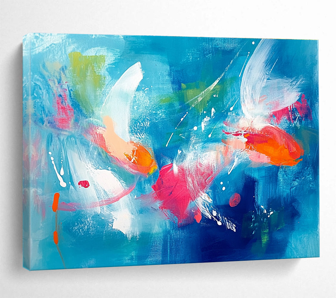 Colorful Fish Abstract Painting with Blue Background DYP466