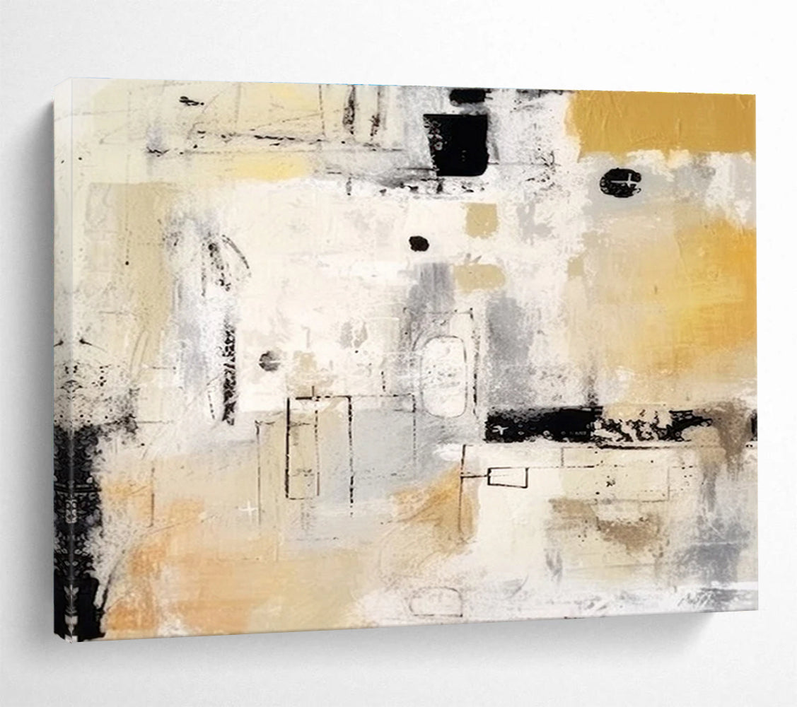 Beige Grey Black Abstract Geometric Painting THY060