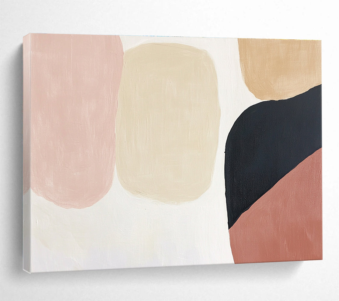 Abstract art in soft pink, beige, and black hues on a clean white background perfect for modern decor and elegant spaces.SC279