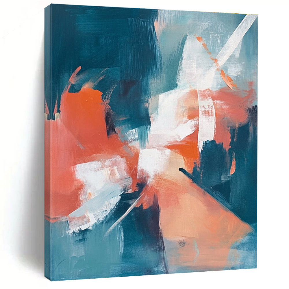 Teal and Coral Abstract Painting with Soft Textures GER641