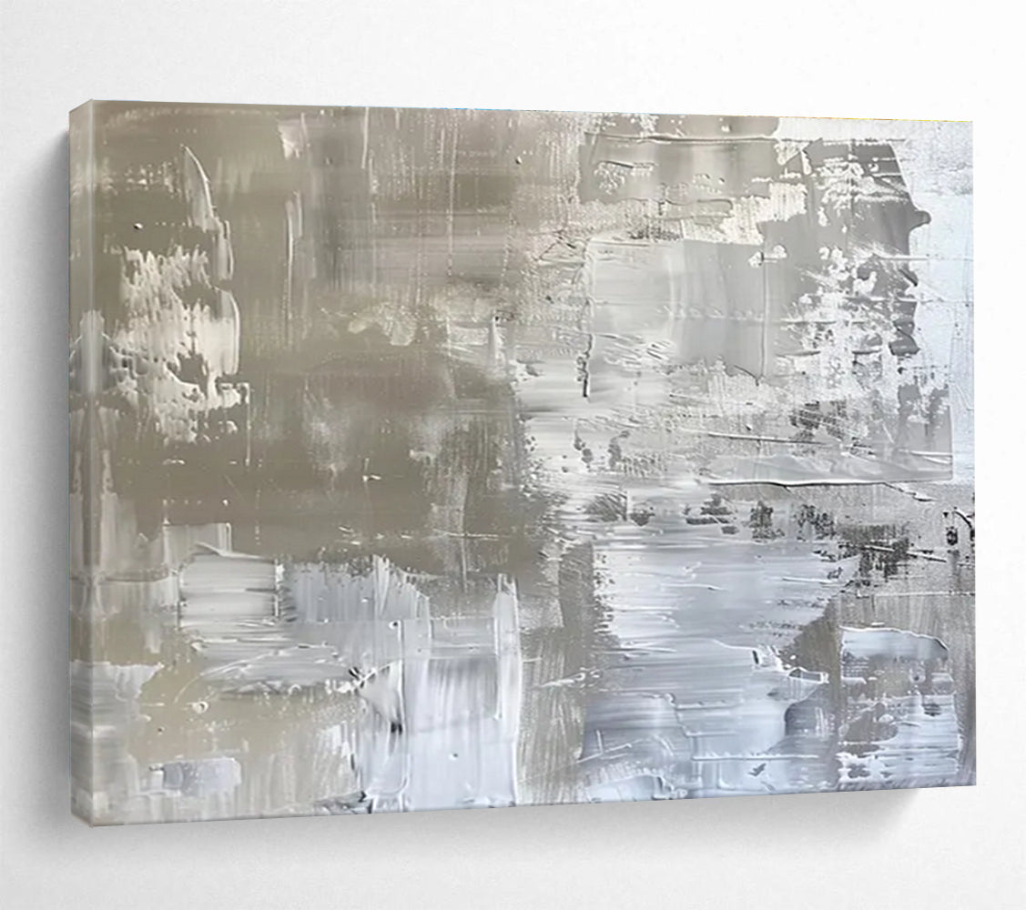 Grey and White Textured Minimalist Abstract Painting THY103