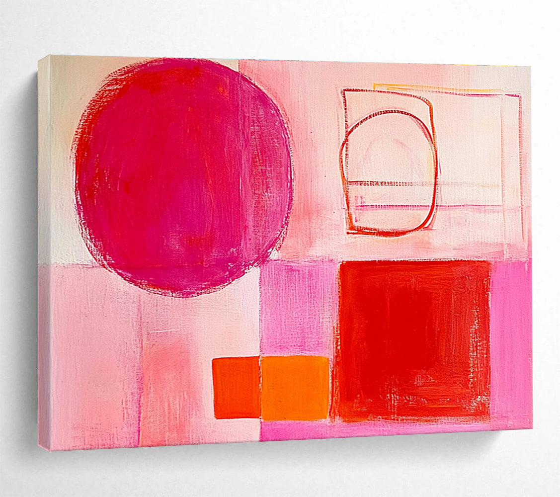 Pink - Toned Abstract Painting with Red and Orange Shapes DYP131