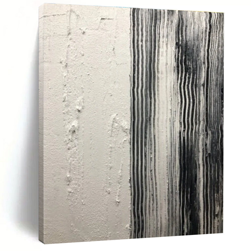 Black and White Striped Textured Abstract Painting ADGE382