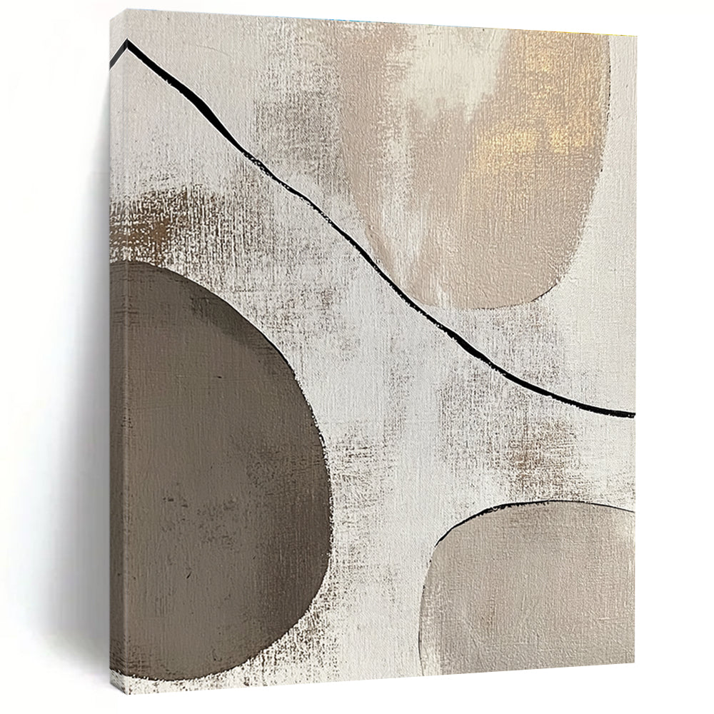 Beige and Gray Abstract Painting with Simple Shapes GER047