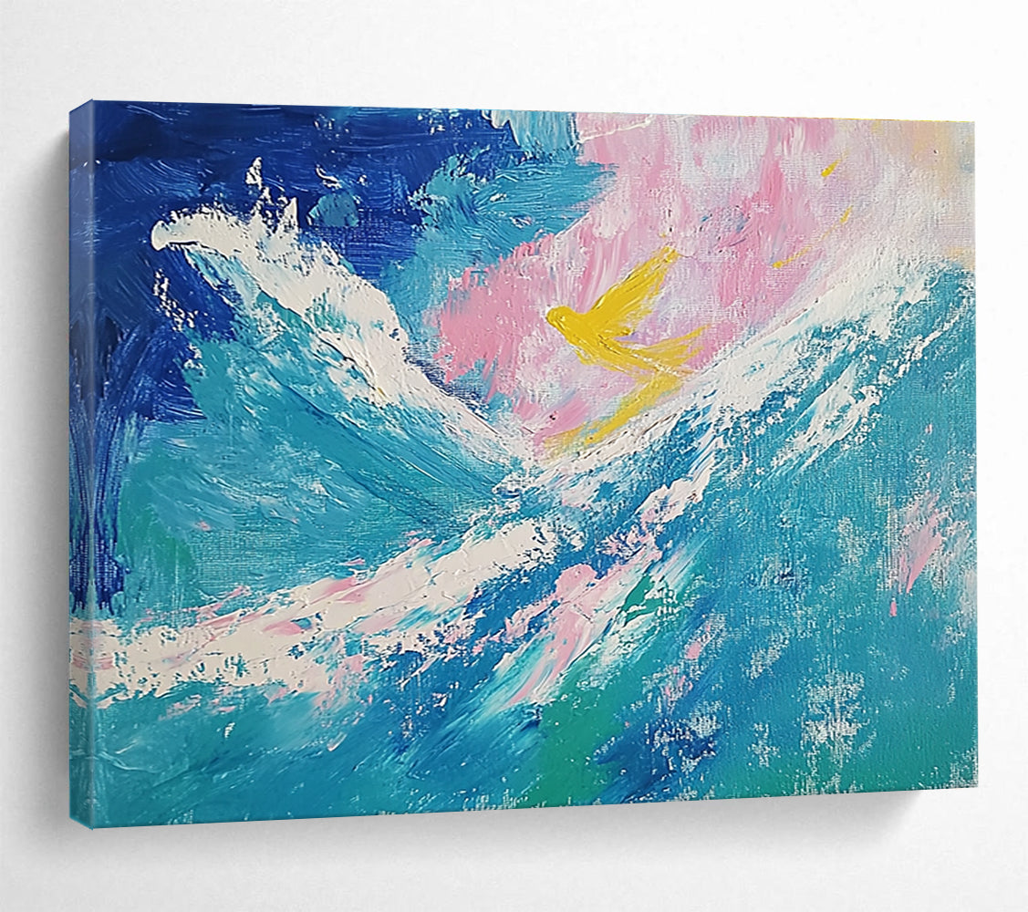 Sea and Bird Abstract Painting with Blue and Yellow Tones DYP522