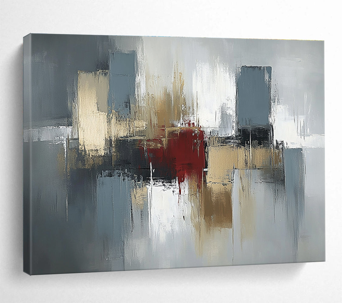 Gray Gold and Red Abstract Painting with Urban Inspirations DYP403
