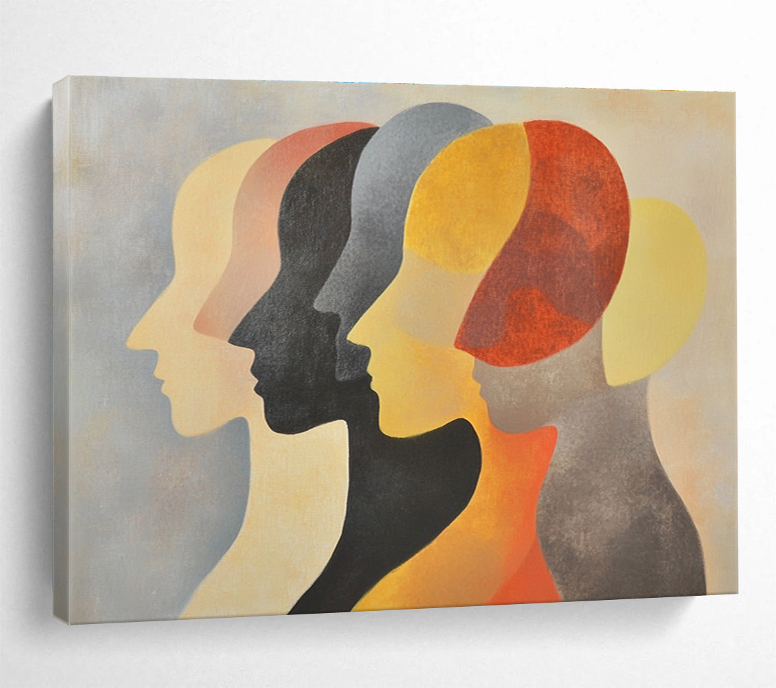 Multi - Colored Abstract Painting of Overlapping Heads DYP139