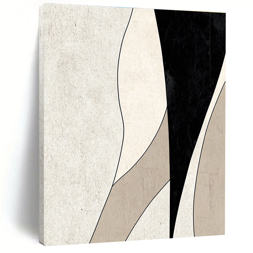 Black and Beige Curved Abstract Painting with Smooth Lines GER058