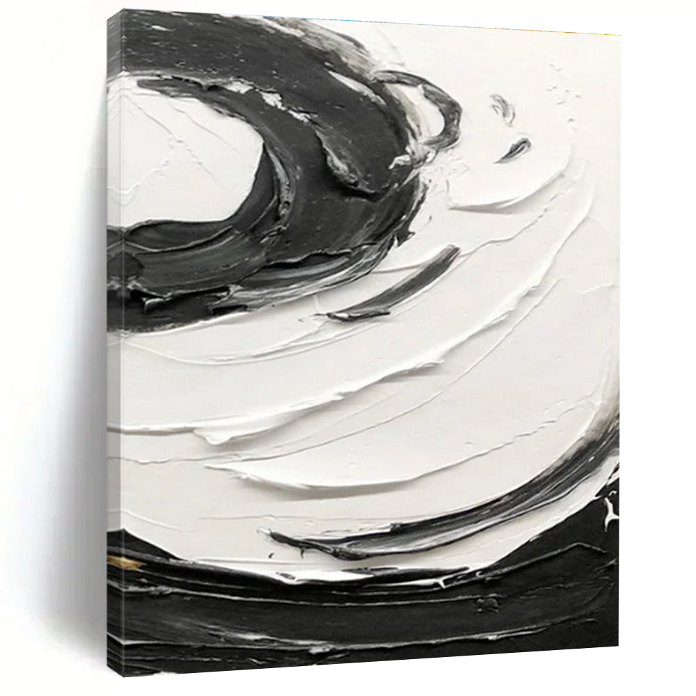 Black and White Textured Swirl Abstract Painting ADGE380