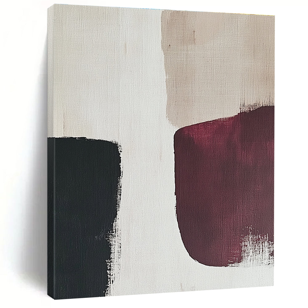 Black and Burgundy Abstract Painting with Bold Forms GER175