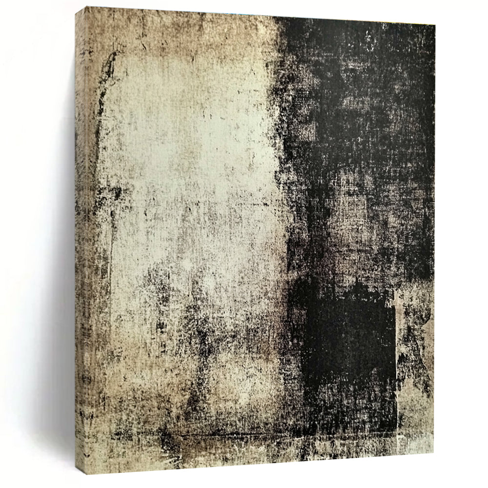 Beige and Black Textured Abstract Painting with Aged Effects GER113