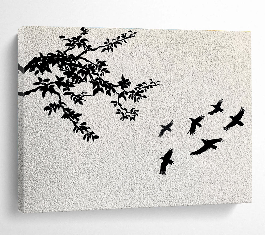 Black White Tree - Bird Silhouette Abstract Painting DYP026