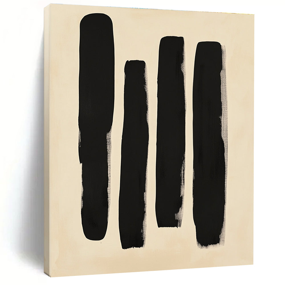 Black Vertical Strokes Abstract Painting on Beige Background GER240