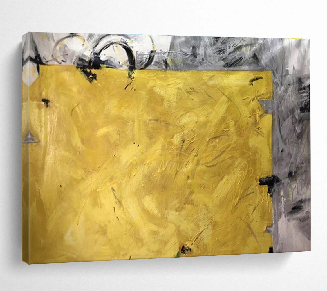 Bold Yellow Abstract Painting with Grey Accents THY153