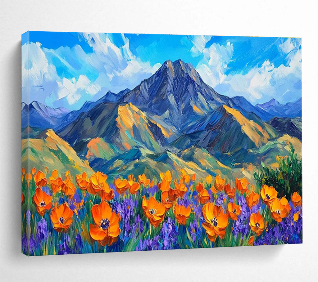 Mountain Poppy Field Abstract Painting with Bold, Cheerful Tones THY419