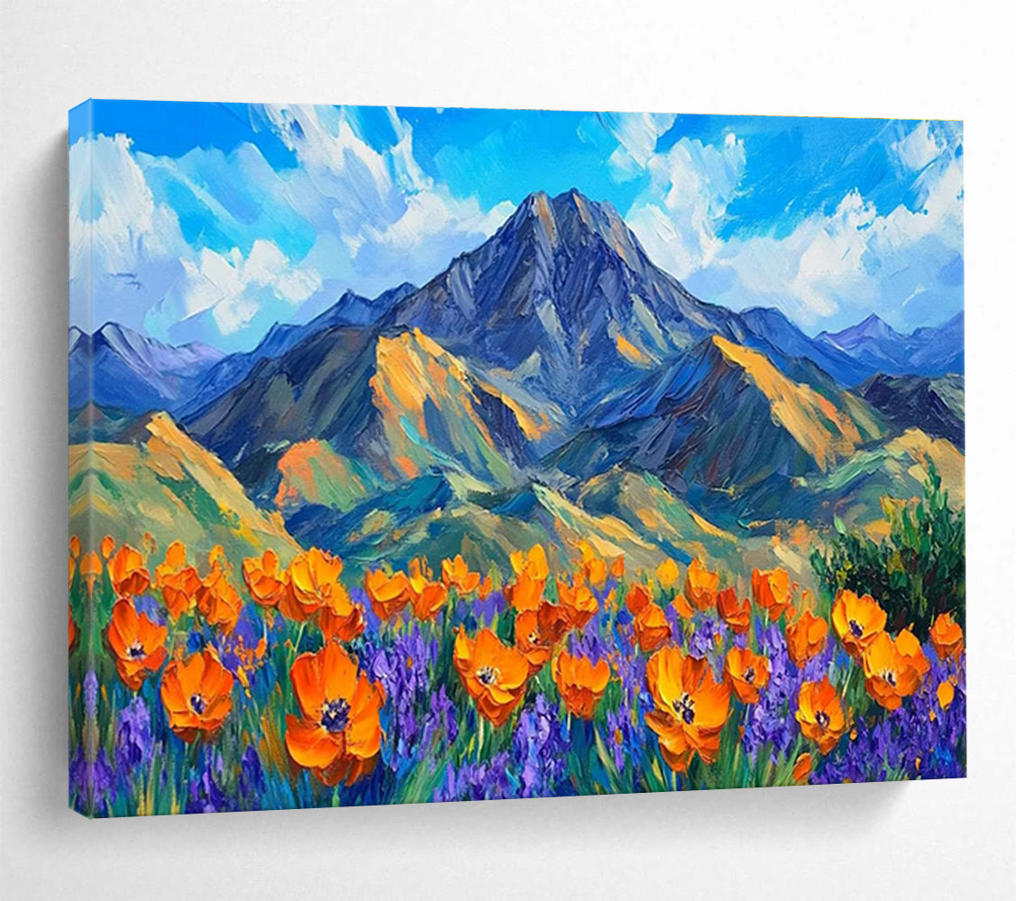 Mountain Poppy Field Abstract Painting with Bold, Cheerful Tones THY419