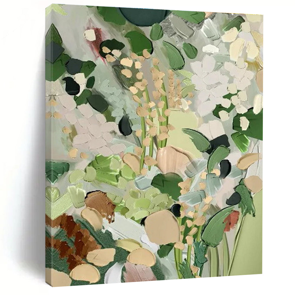 Pastel Floral Abstract Painting with Muted Green Tones ADGE426