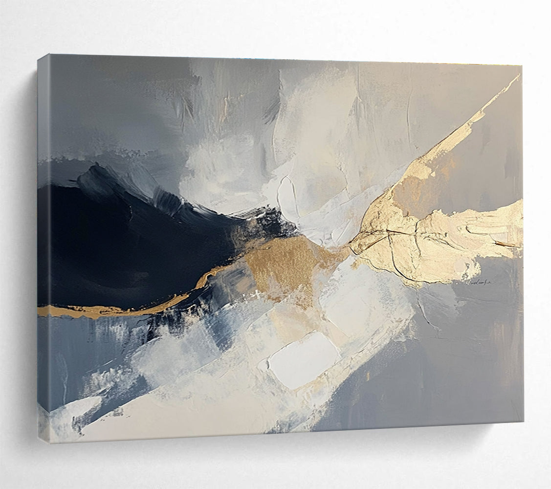 Gray and Gold Abstract Painting with Fluid Shapes DYP299