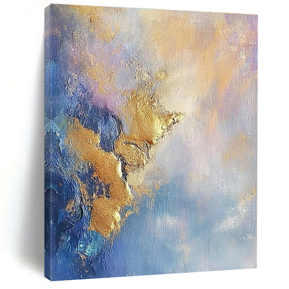 Blue and Gold Abstract Painting with Textured Surfaces GER625