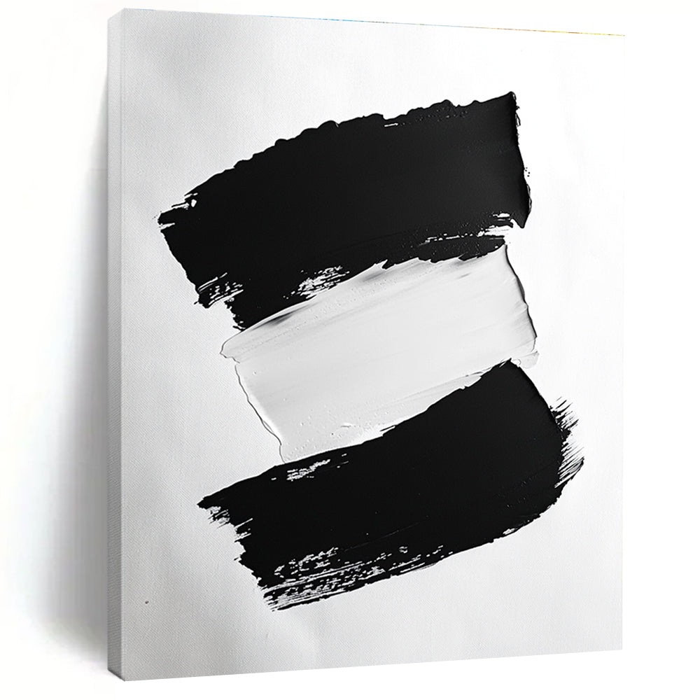 Black White Bold Brushstrokes Abstract Painting GER822