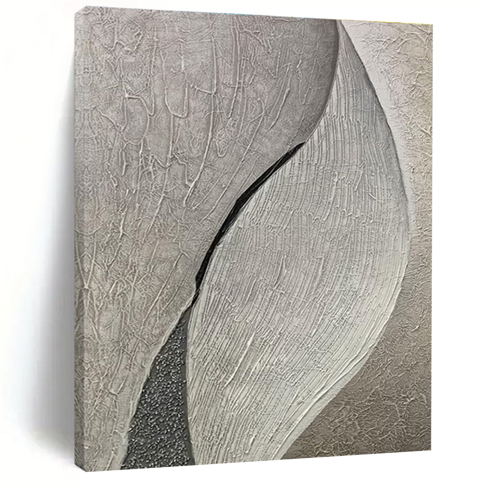 Textured Gray Abstract Painting with Leaf - like Forms ADGE517