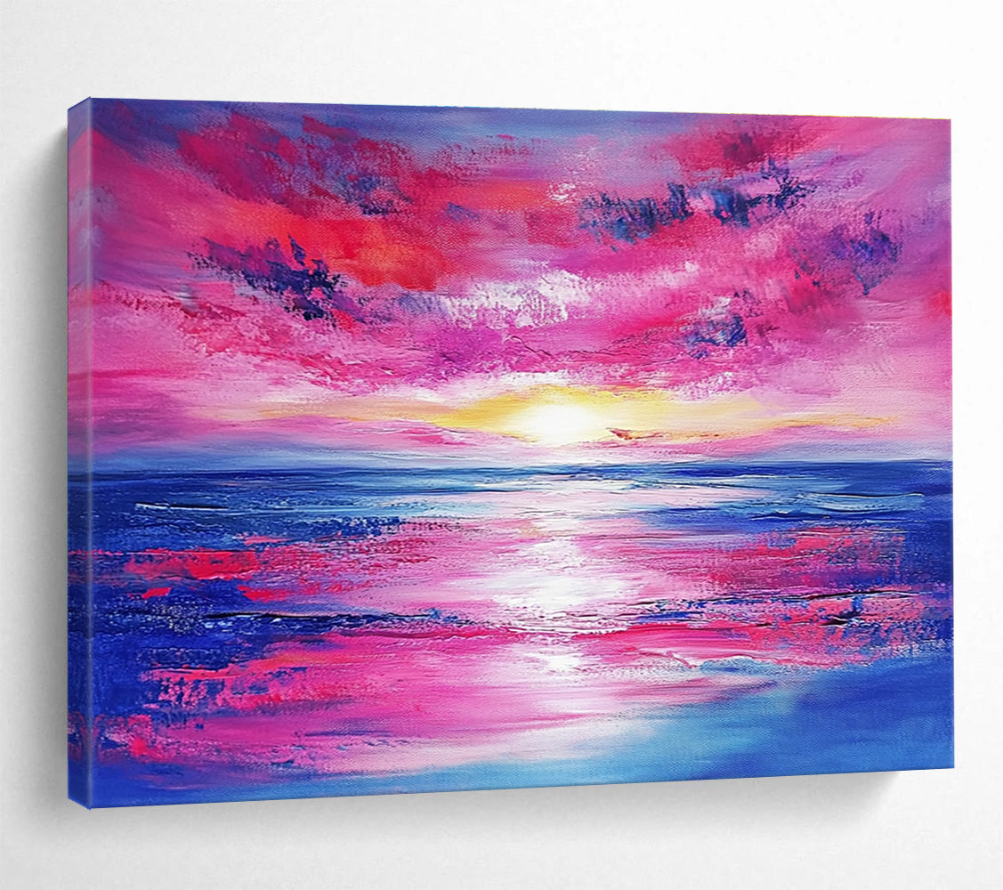 Pink Sky and Sea Abstract Painting with Vivid Sunset Colors DYP128