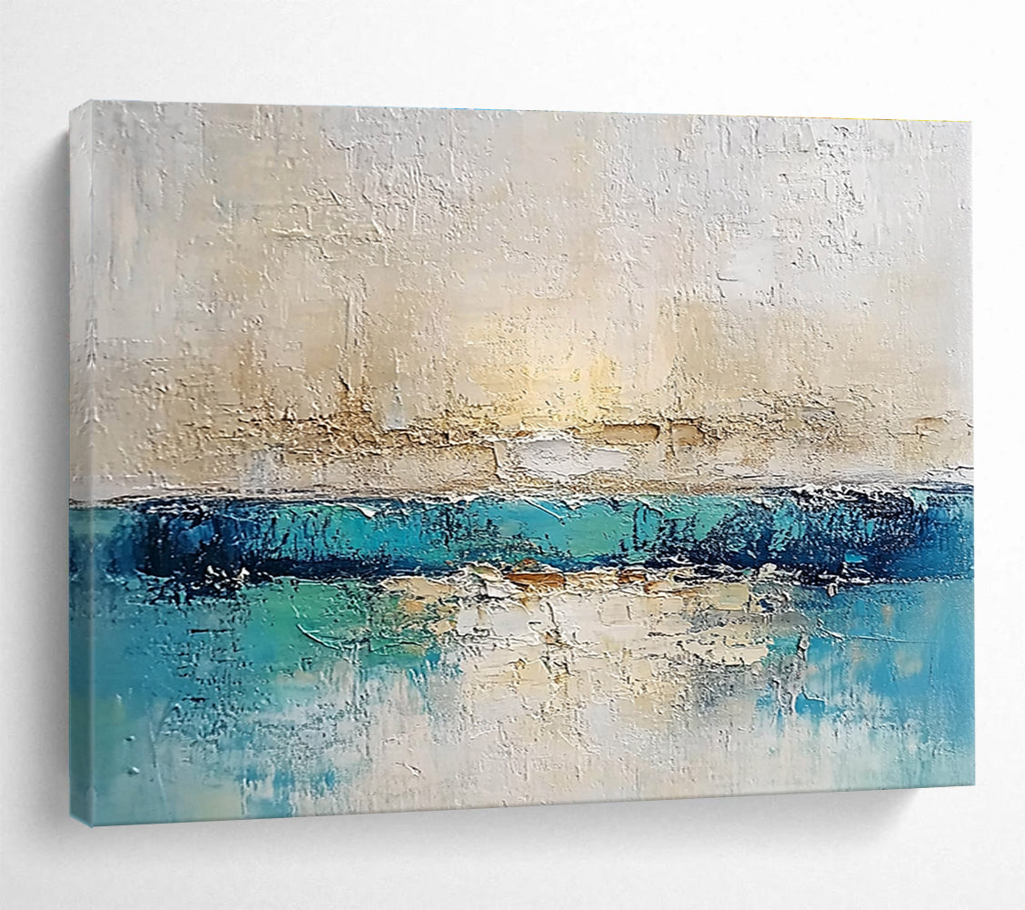 Textured Sea and Sky Abstract Painting with Blue and Beige DYP491