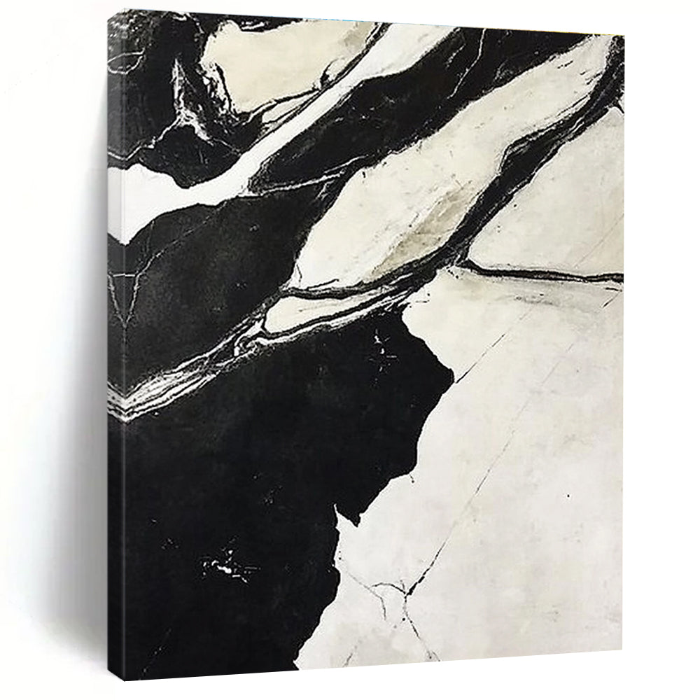Black White Marble Abstract Painting with Intricate Veins GER744