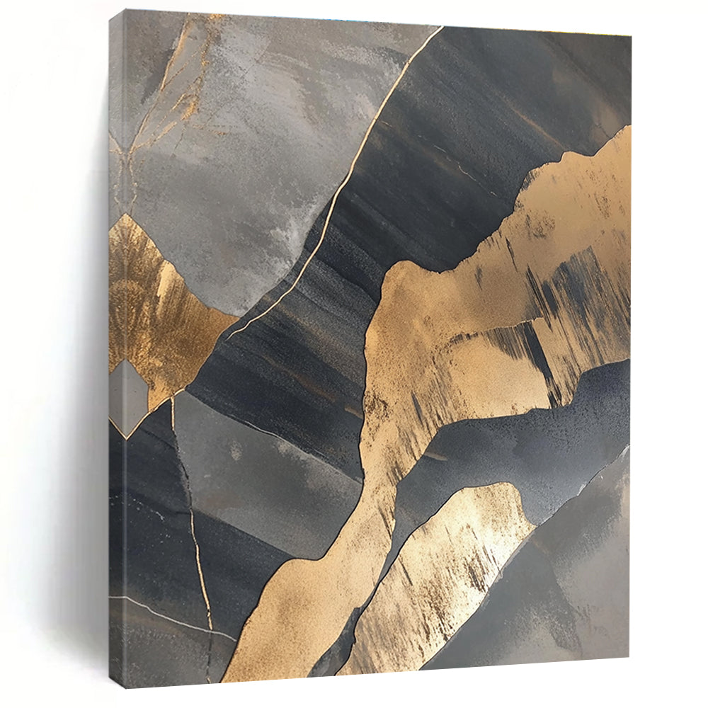 Gray Gold Abstract Shapes Abstract Painting GER836