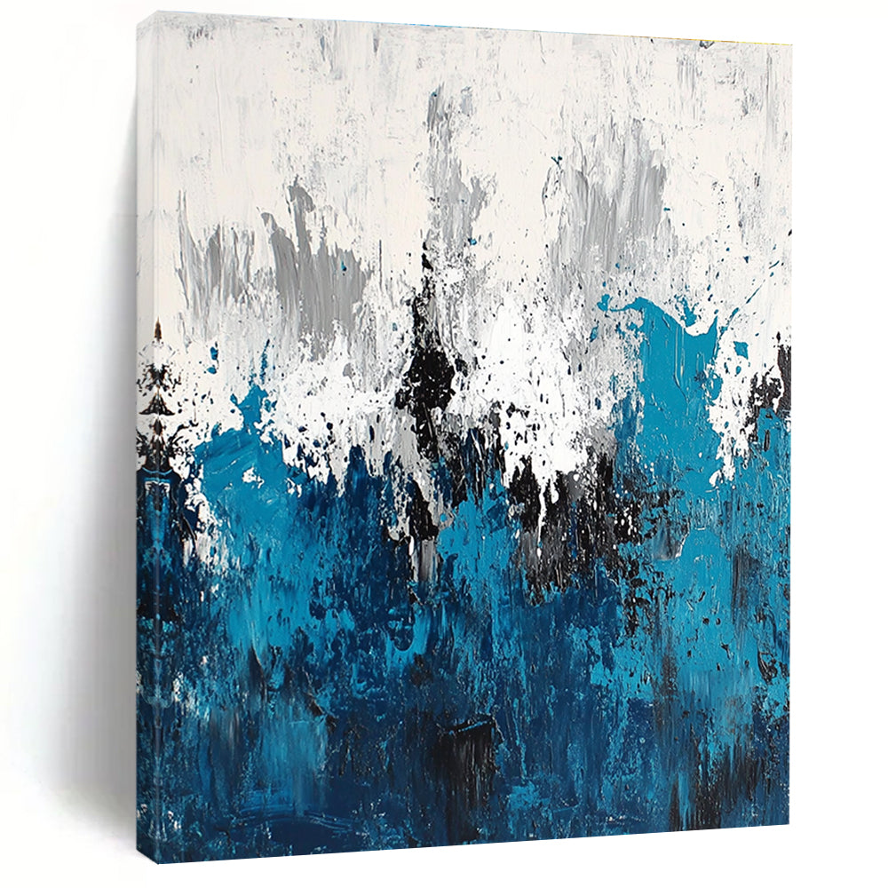 Blue and White Abstract Painting with Textured Layers GER572