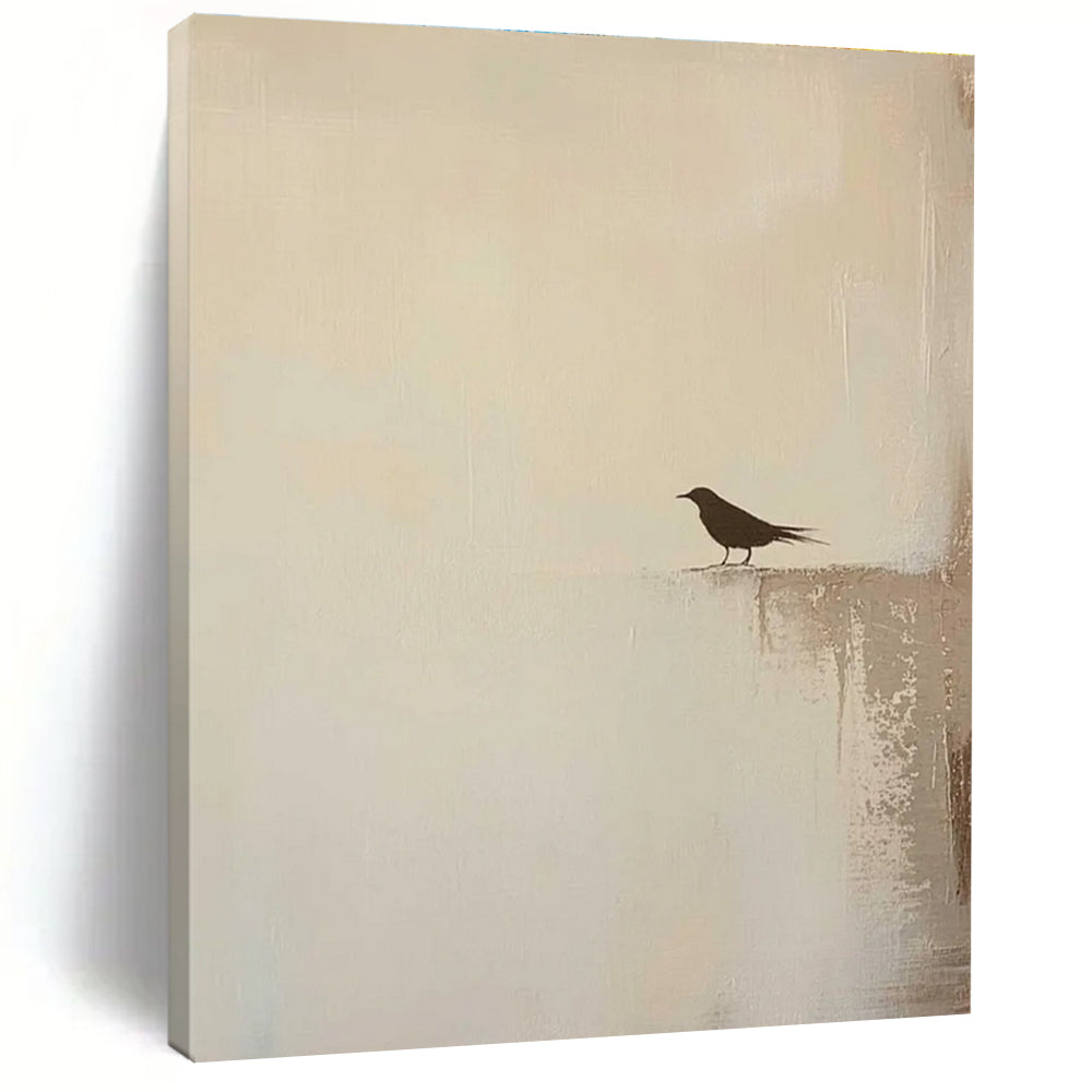 Solitary Bird Silhouette Abstract Painting with Subtle Textures ADGE483