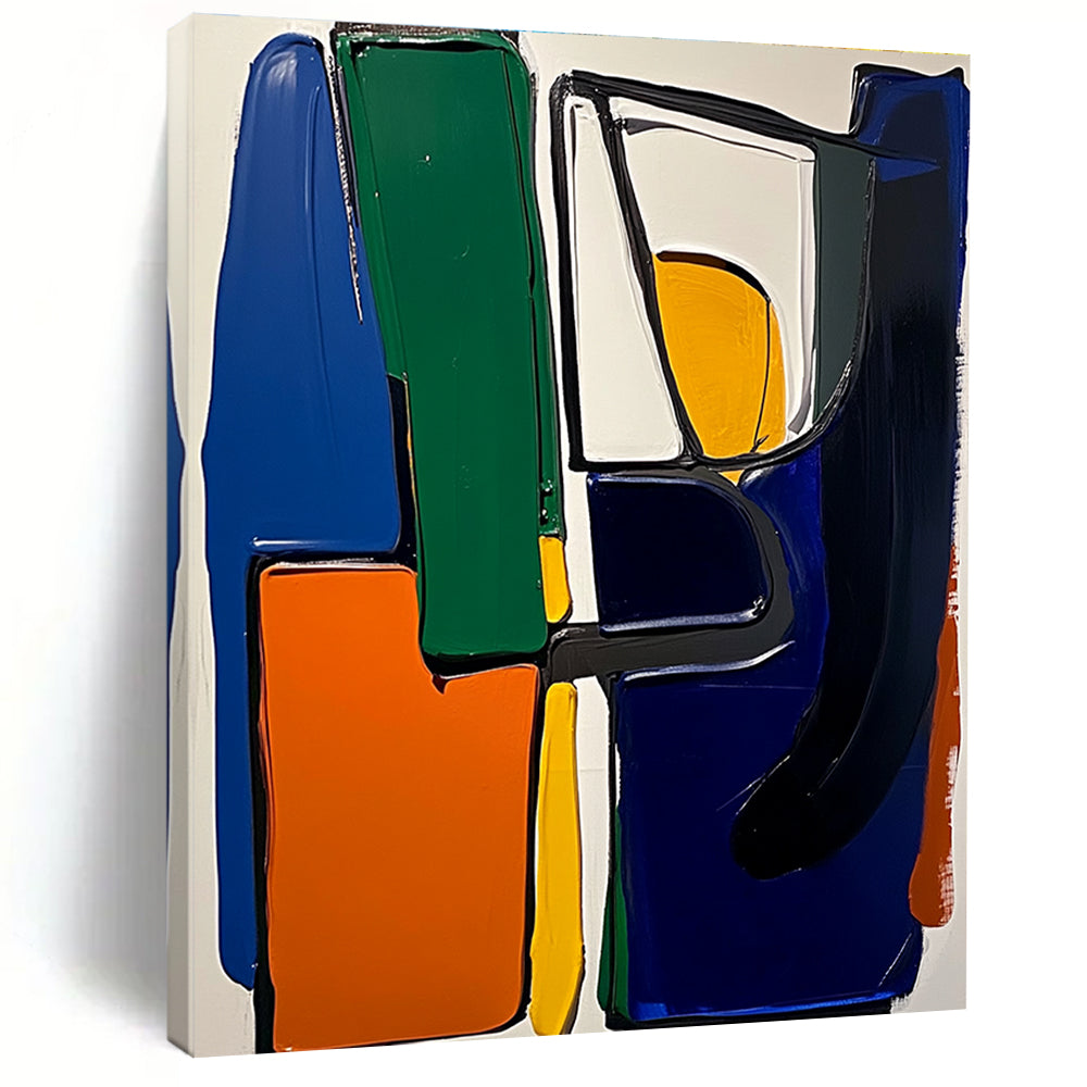 Colorful Geometric Shapes Abstract Painting with Bold Outlines GER220