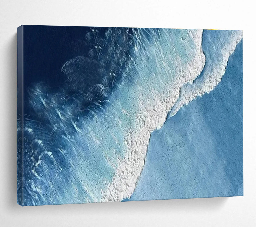 Aerial Ocean Wave Abstract Painting with Deep Blue and White THY258