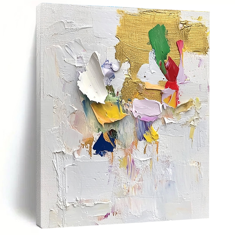 Vibrant Textured Abstract Painting with Gold and Colorful Shapes GER621