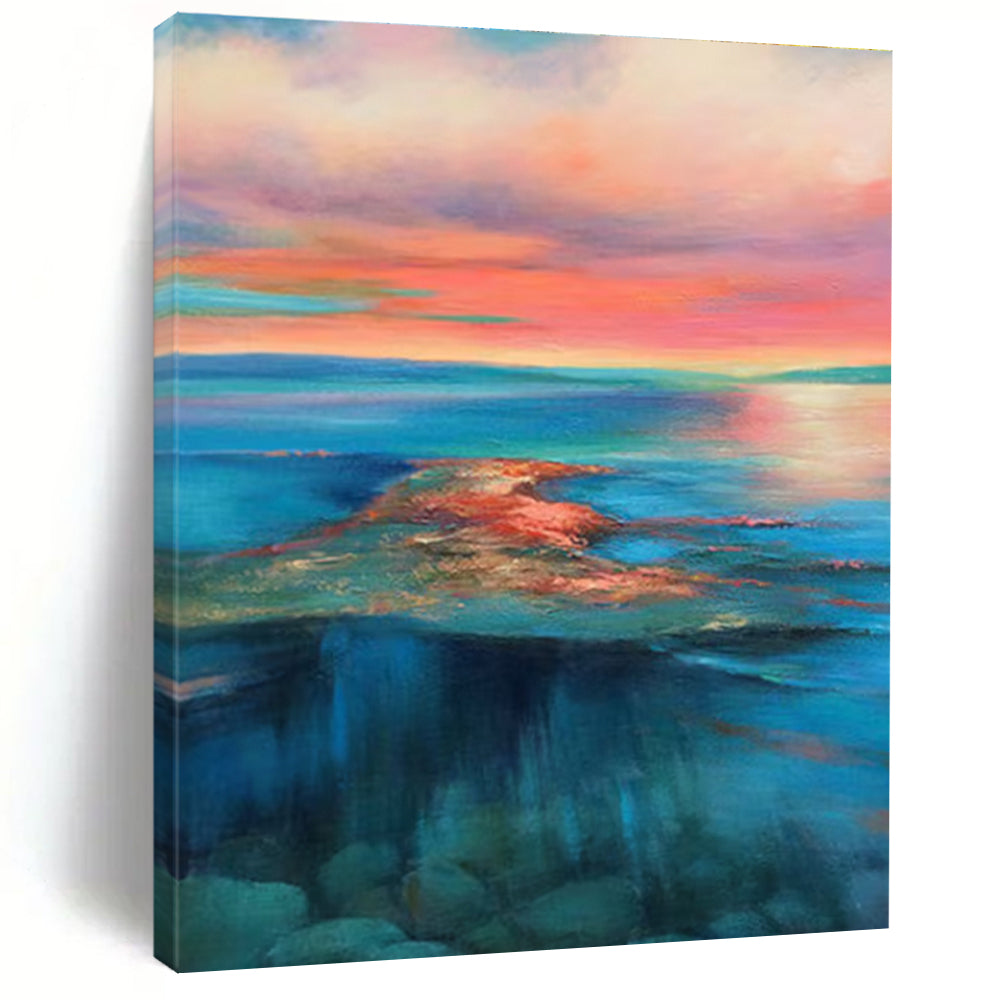 Pink and Blue Sunset Sea Abstract Painting for Relaxing Corners ADGE051
