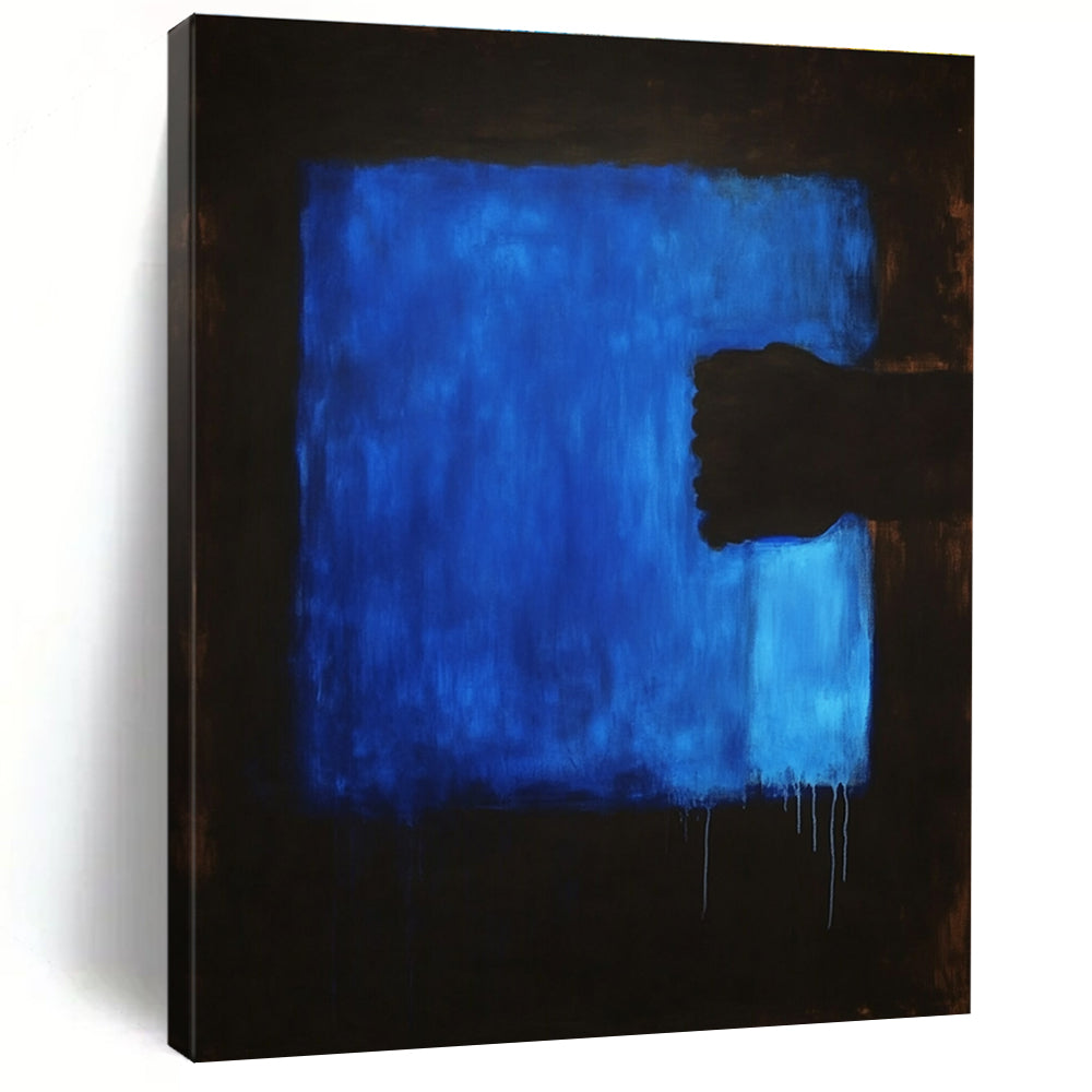 Large abstract painting featuring a dark blue background and a blue foreground, creating a striking visual depth and emotional resonance.STSC1313