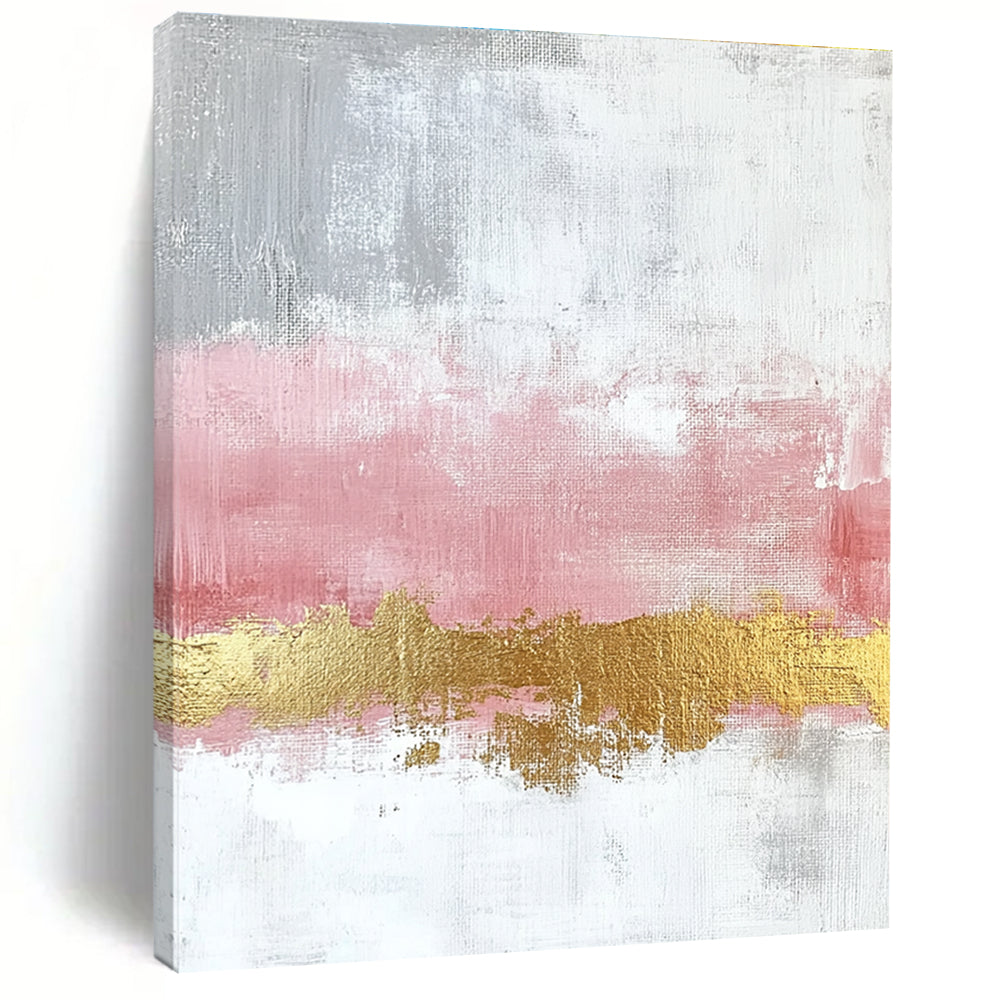 Pink Gold Abstract Painting with Gray and White GER330