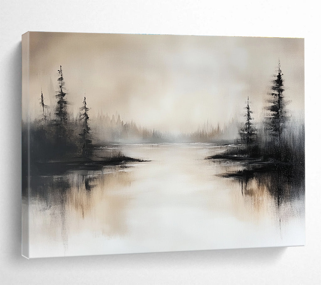 Misty Landscape Abstract Painting with Soft Grays and Browns DYP213