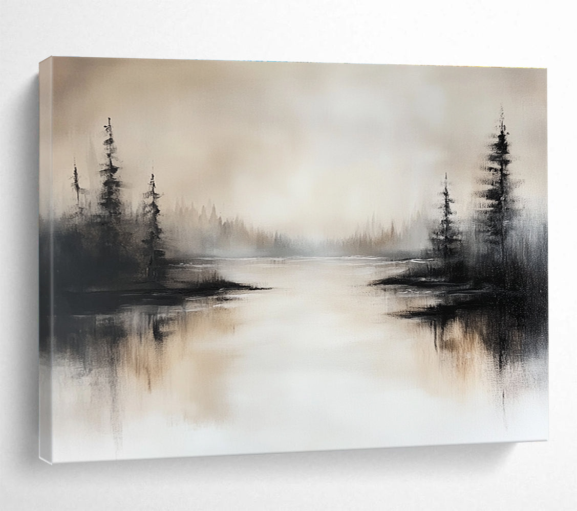 Misty Landscape Abstract Painting with Soft Grays and Browns DYP213