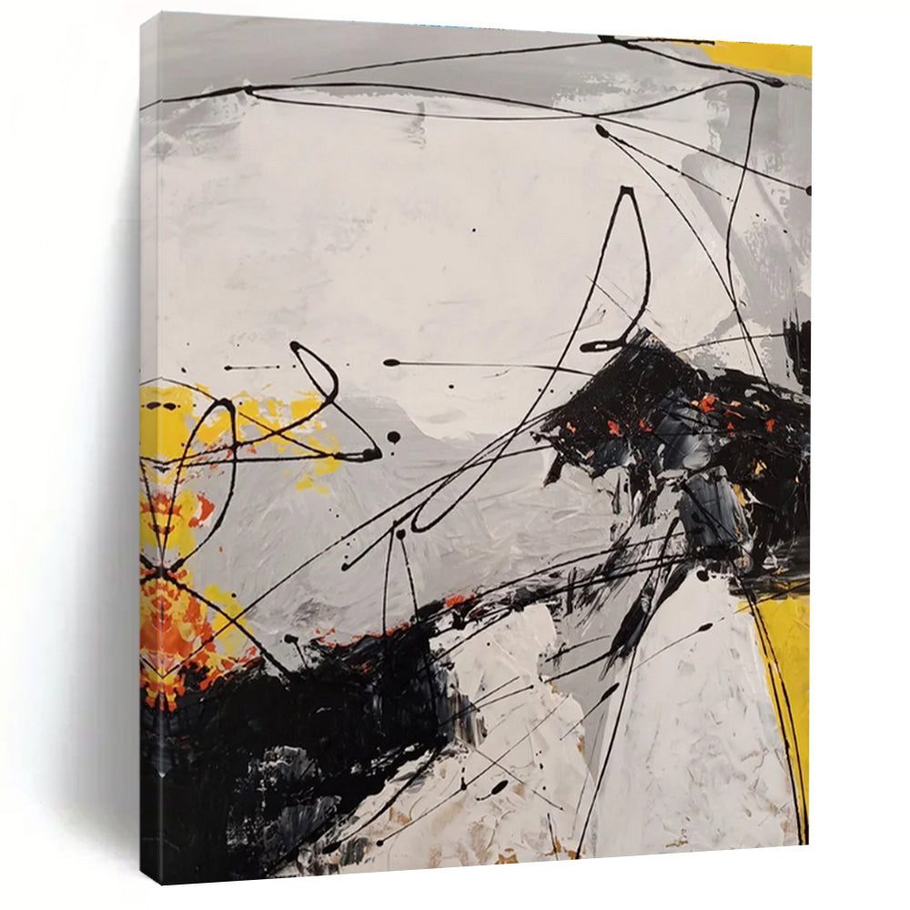 Black - line with Orange Accents Abstract Painting for Edgy Spaces ADGE054