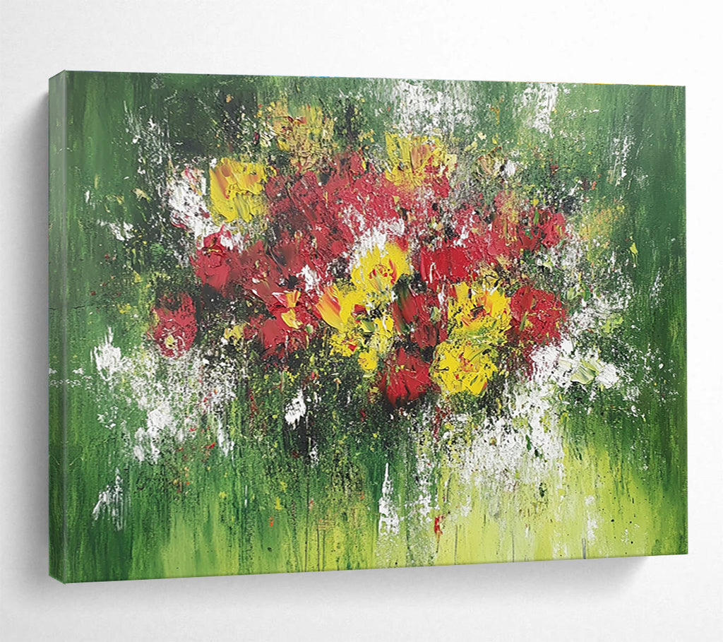 Green Background Colorful Flower Bouquet Abstract Painting DYP070