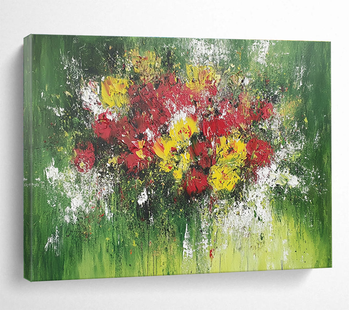 Green Background Colorful Flower Bouquet Abstract Painting DYP070