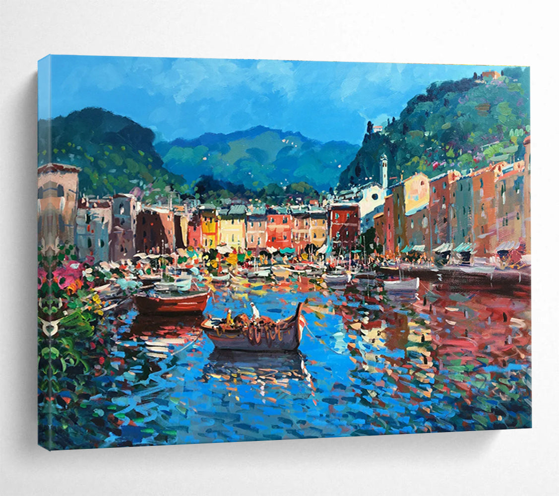 Harbor with Colorful Boats Impasto Painting THY459