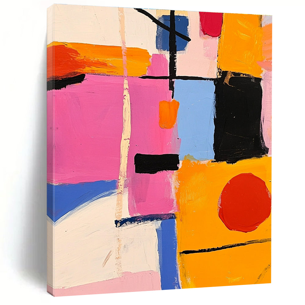 Color - Block Abstract Painting with Pink, Orange, and Blue GER300