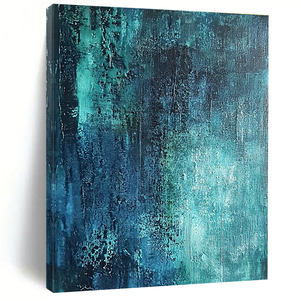 Deep Teal Textured Abstract Painting with Subtle Variations GER600