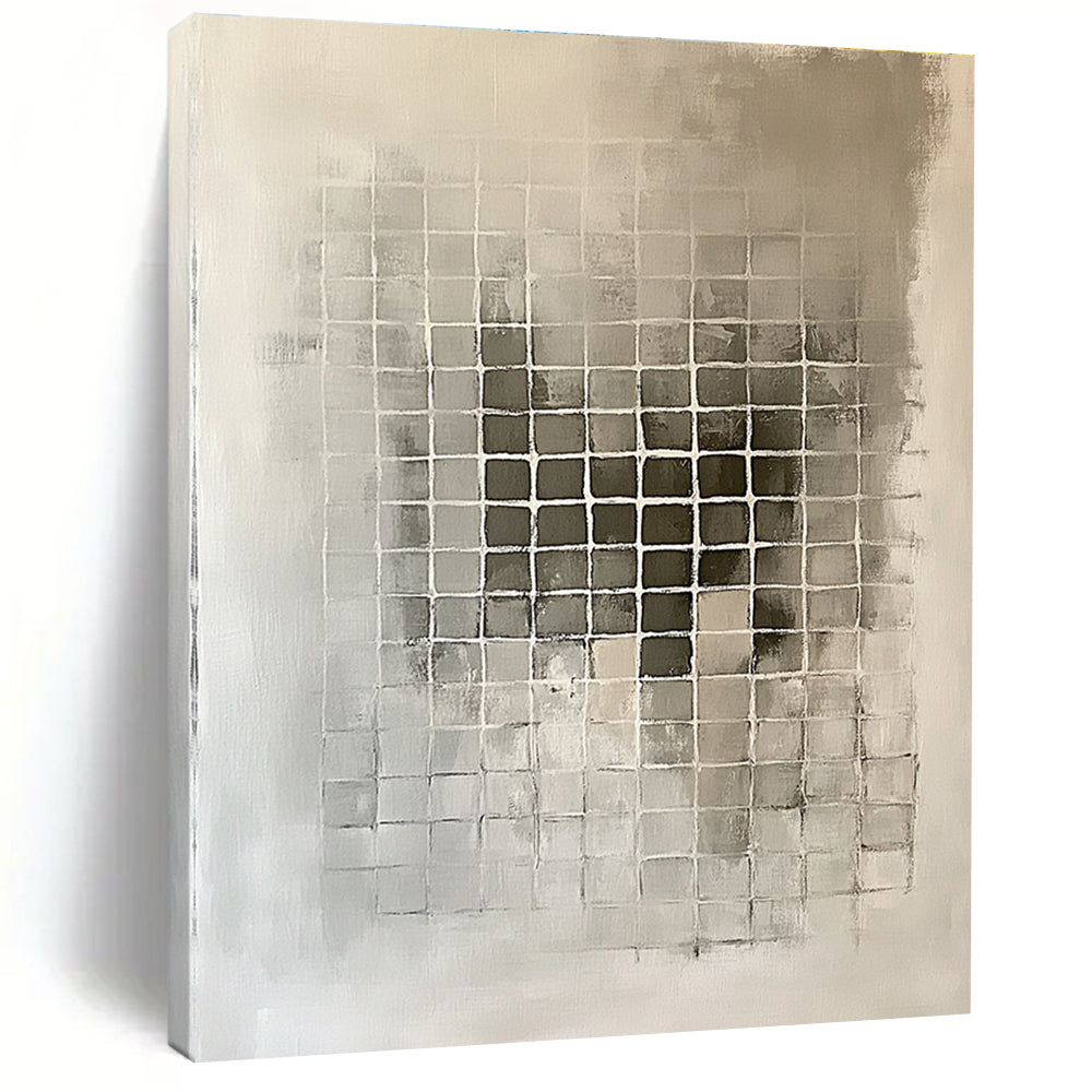 Gray - Toned Grid Abstract Painting with Subtle Variations GER227