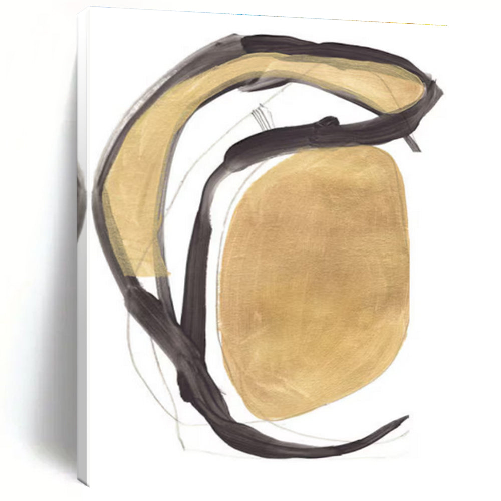 Gold and Black Curved Forms Abstract Painting ADGE223